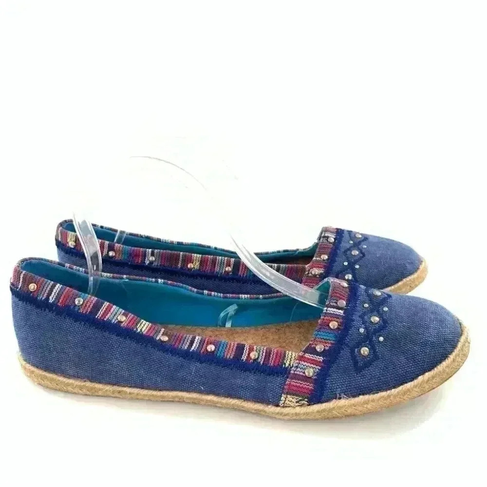 Maurices flats size 11 denim blue Espadrilles tribal print ballet loafers